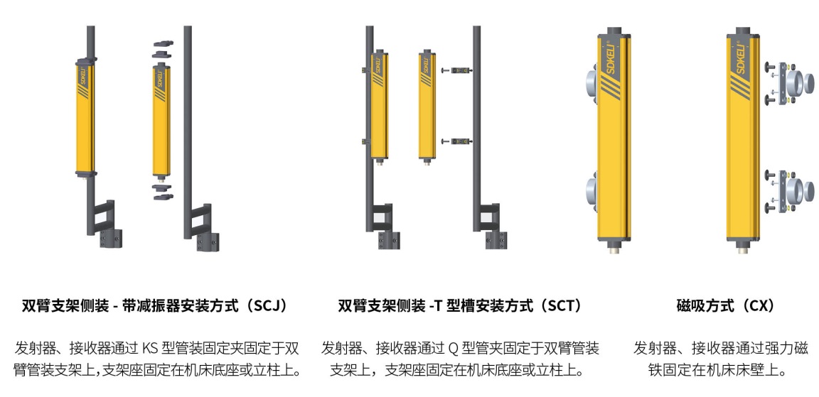 KS06安全光幕双臂支架和磁吸安装方式